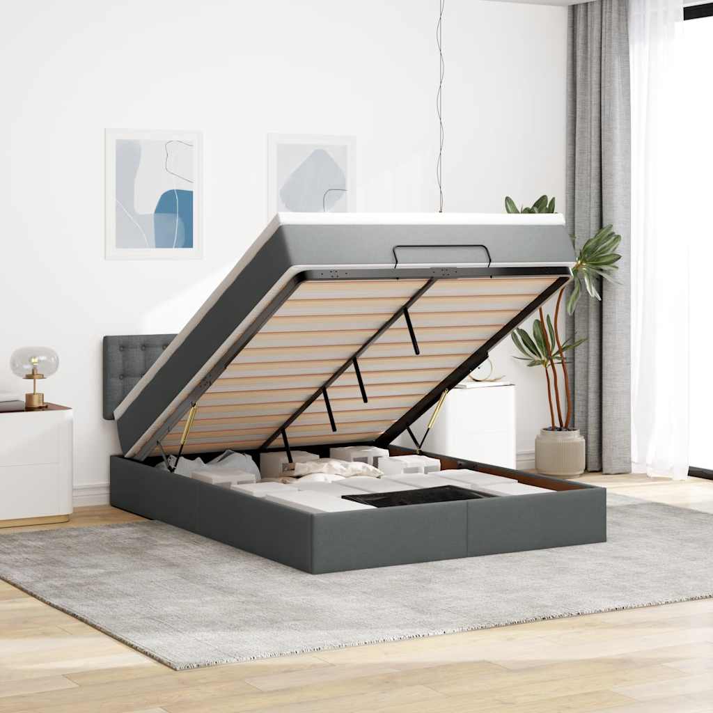 Osmanský Rám Postele S Matrací 180X200Cm Textil Tmavě Šedá