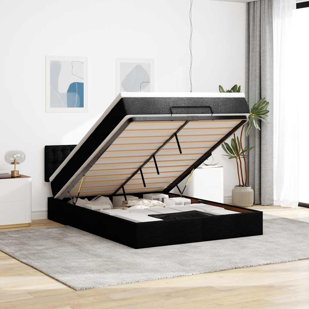 Osmanský Rám Postele S Matrací Tmavě Šedá 80X200Cm Textil Tmavě Hnědá