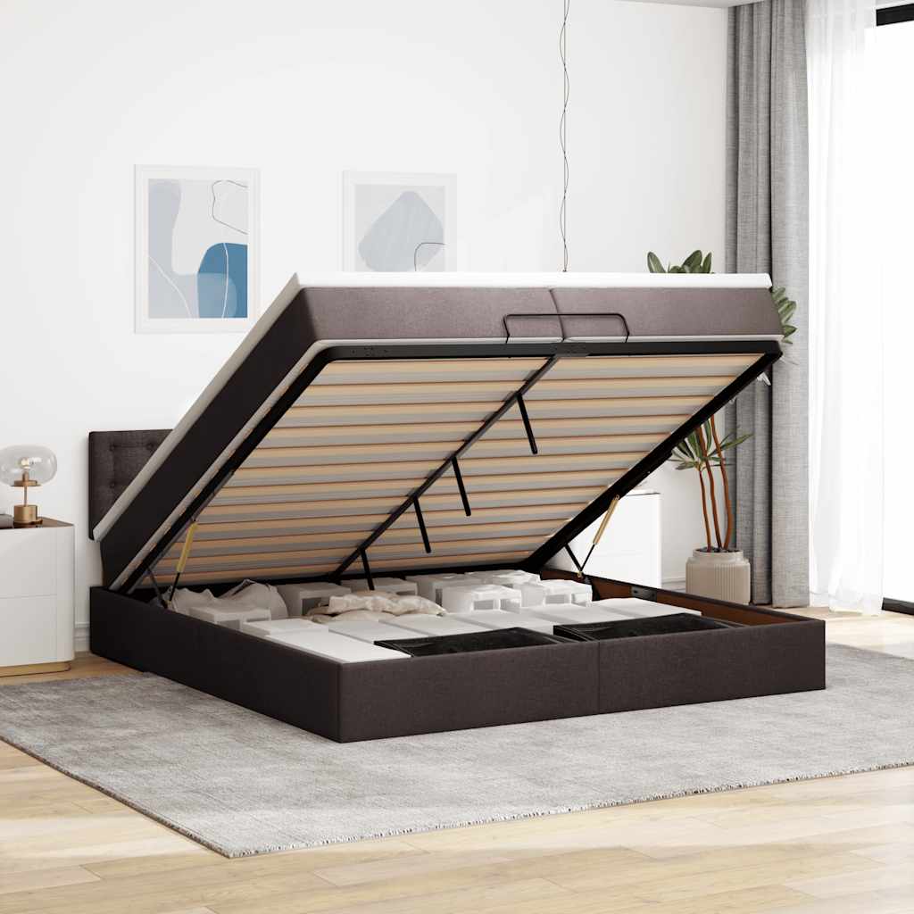 Osmanský Rám Postele S Matrací Tmavě Šedá 80X200Cm Textil Tmavě Hnědá