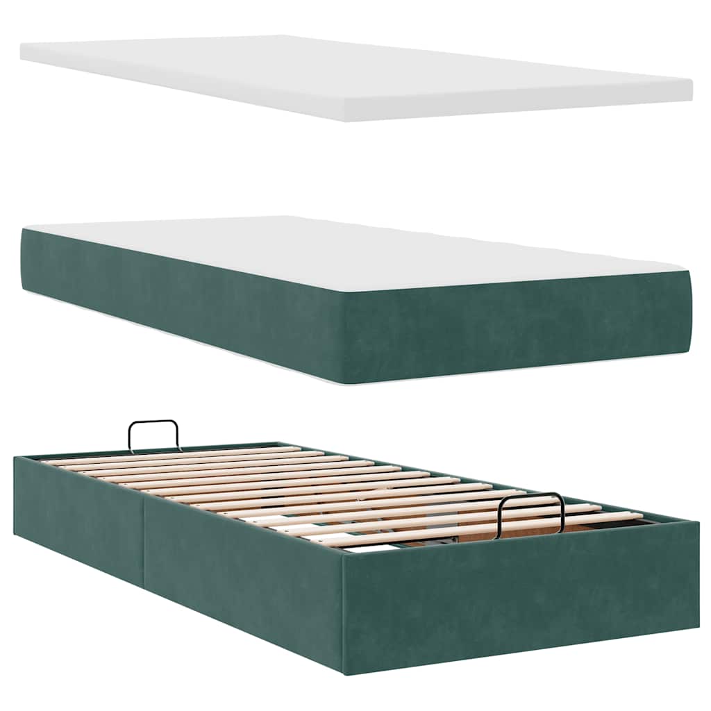 Osmanský Rám Postele S Matrací Tmavě Šedá 90X200Cm Samet Tmavě Zelená