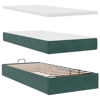 Osmanský Rám Postele S Matrací Tmavě Šedá 90X200Cm Samet Tmavě Zelená