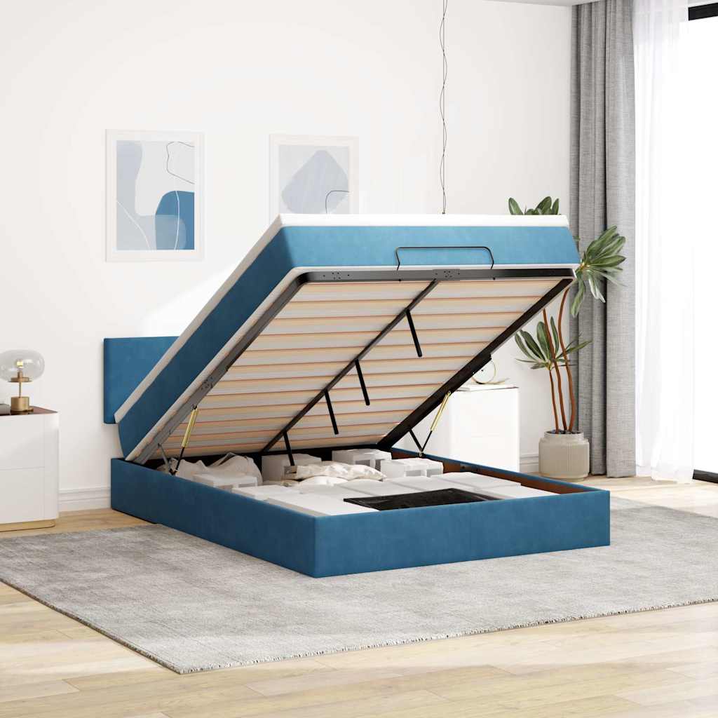 Osmanský Rám Postele S Matrací Tmavě Modrá 90X190Cm Samet Tmavě Moddrá