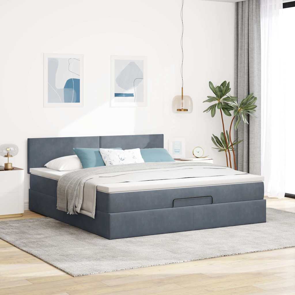 Osmanský Rám Postele S Matrací Tmavě Šedá 160X200Cm Samet