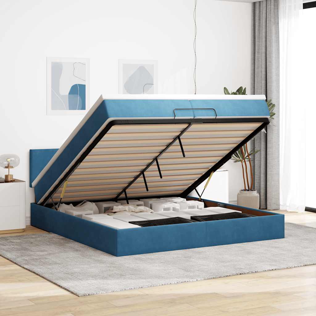 Osmanský Rám Postele S Matrací Tmavě Modrá 90X190Cm Samet Tmavě Moddrá