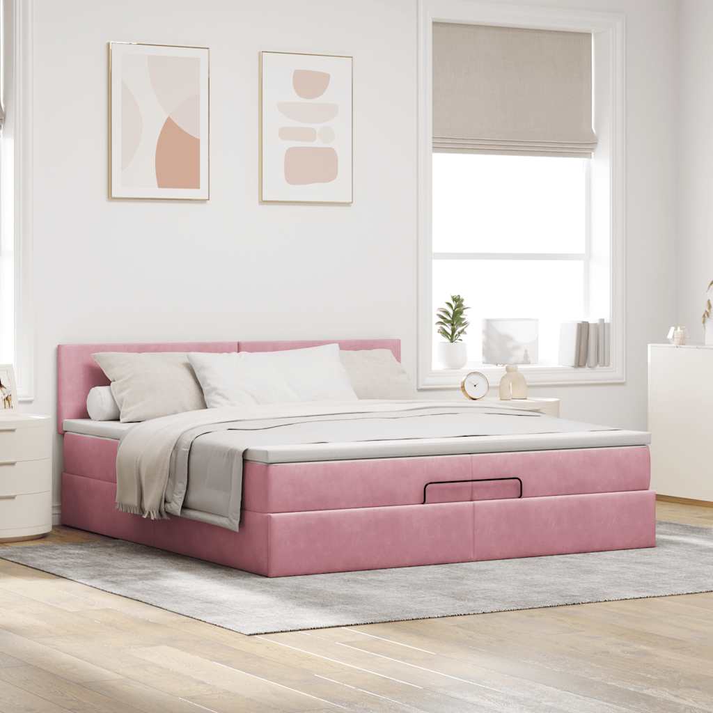 Osmanský Rám Postele S Matrací Růžová 200X200 Cm Samet