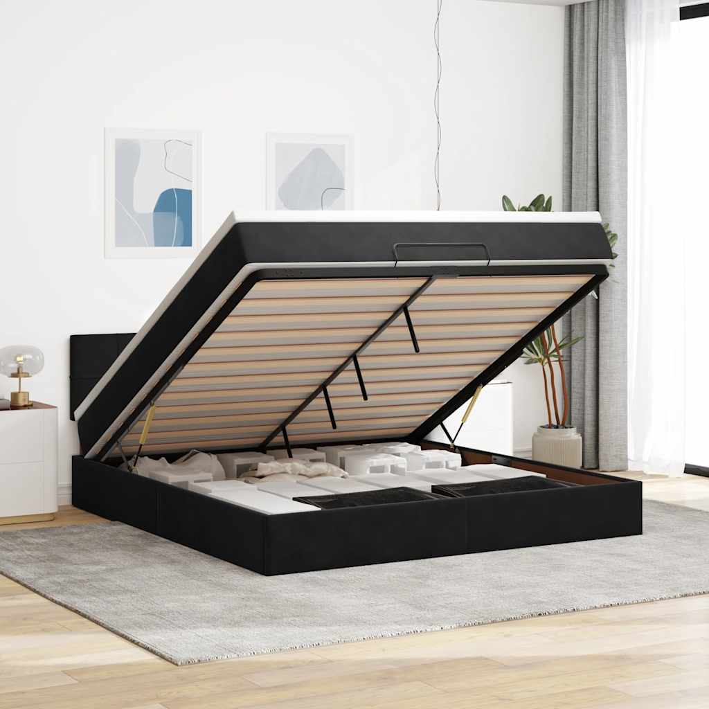 Osmanský Rám Postele S Matrací Černá 90X200Cm Samet Černá