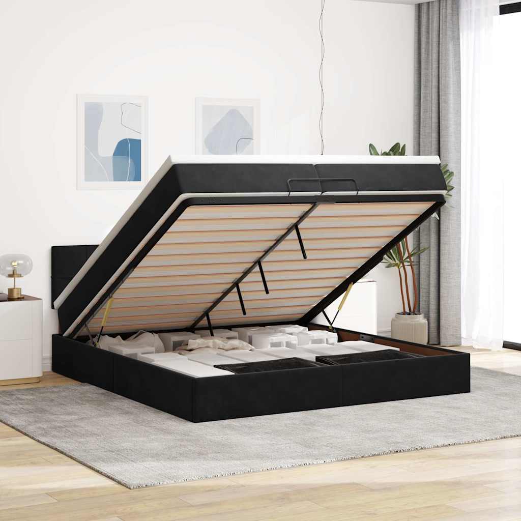 Osmanský Rám Postele S Matrací Černá 90X200Cm Samet Černá