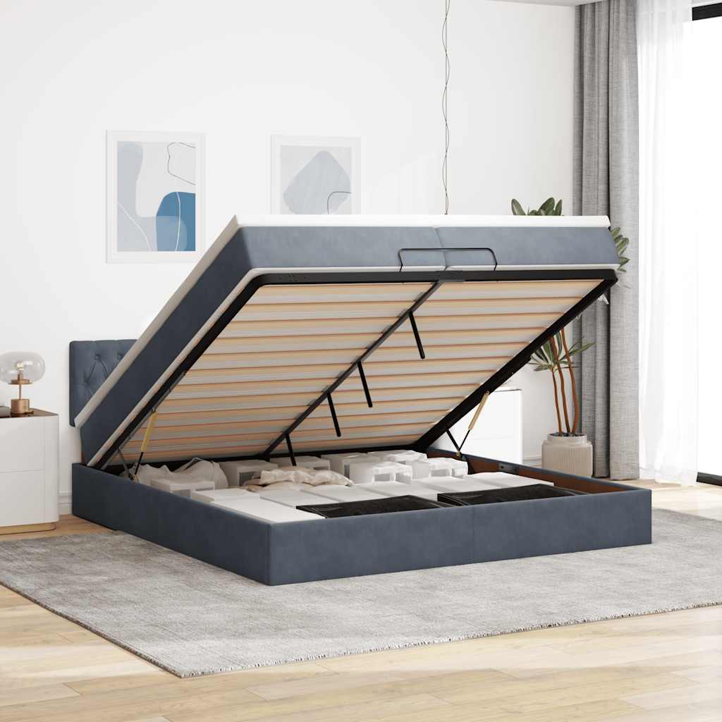 Osmanský Rám Postele S Matrací 100X200Cm Samet Tmavě Šedá