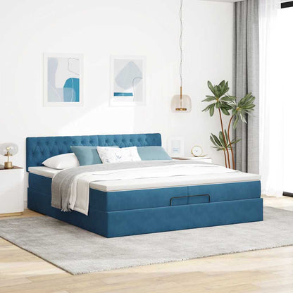 Osmanský Rám Postele S Matrací Tmavě Modrá 200X200 Cm Samet