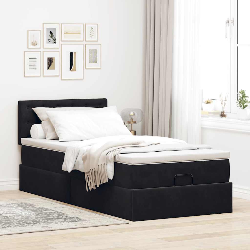 Osmanský Rám Postele S Matrací Černá 90X200Cm Samet Černá