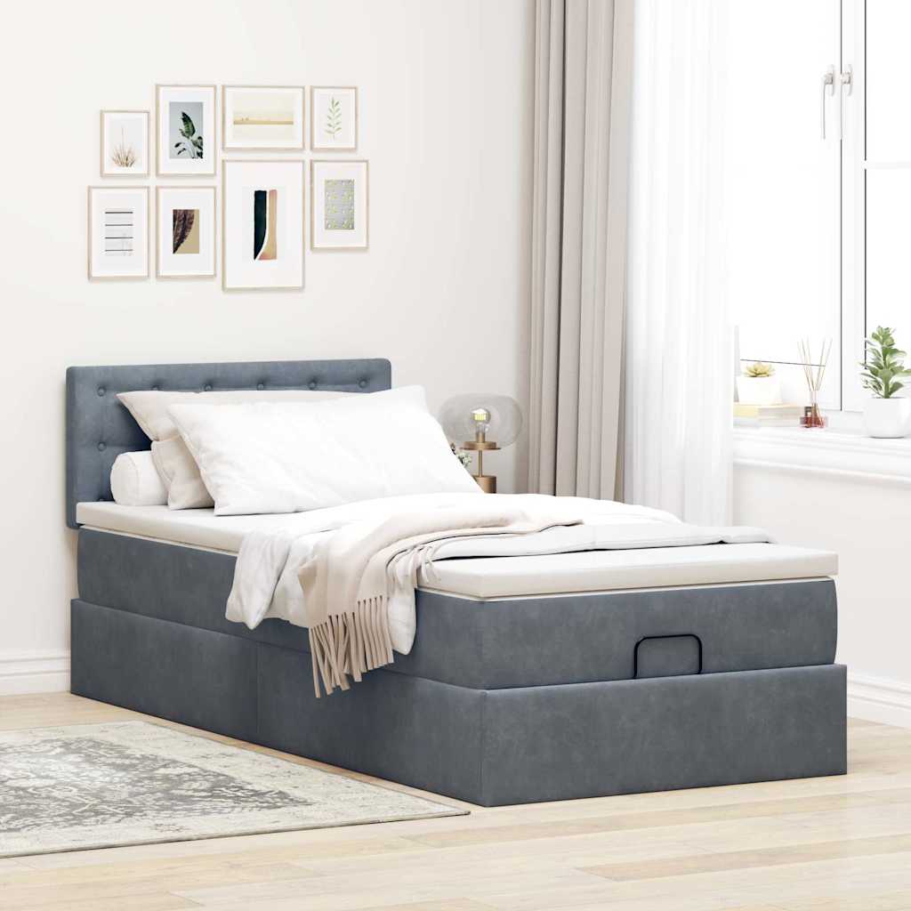 Osmanský Rám Postele S Matrací 100X200Cm Samet Tmavě Šedá