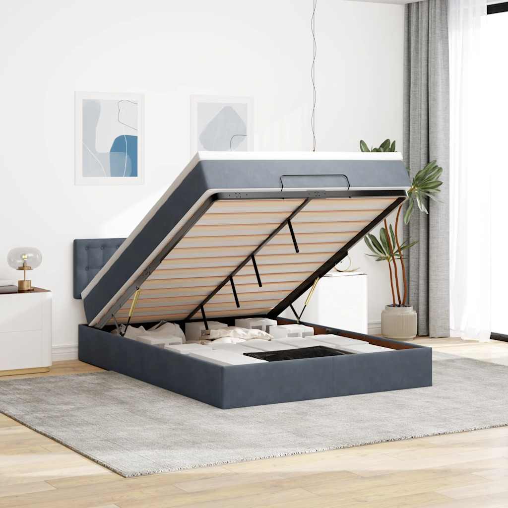 Osmanský Rám Postele S Matrací 100X200Cm Samet Tmavě Šedá