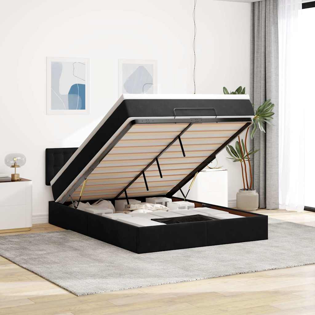 Osmanský Rám Postele S Matrací Černá 90X200Cm Samet Černá