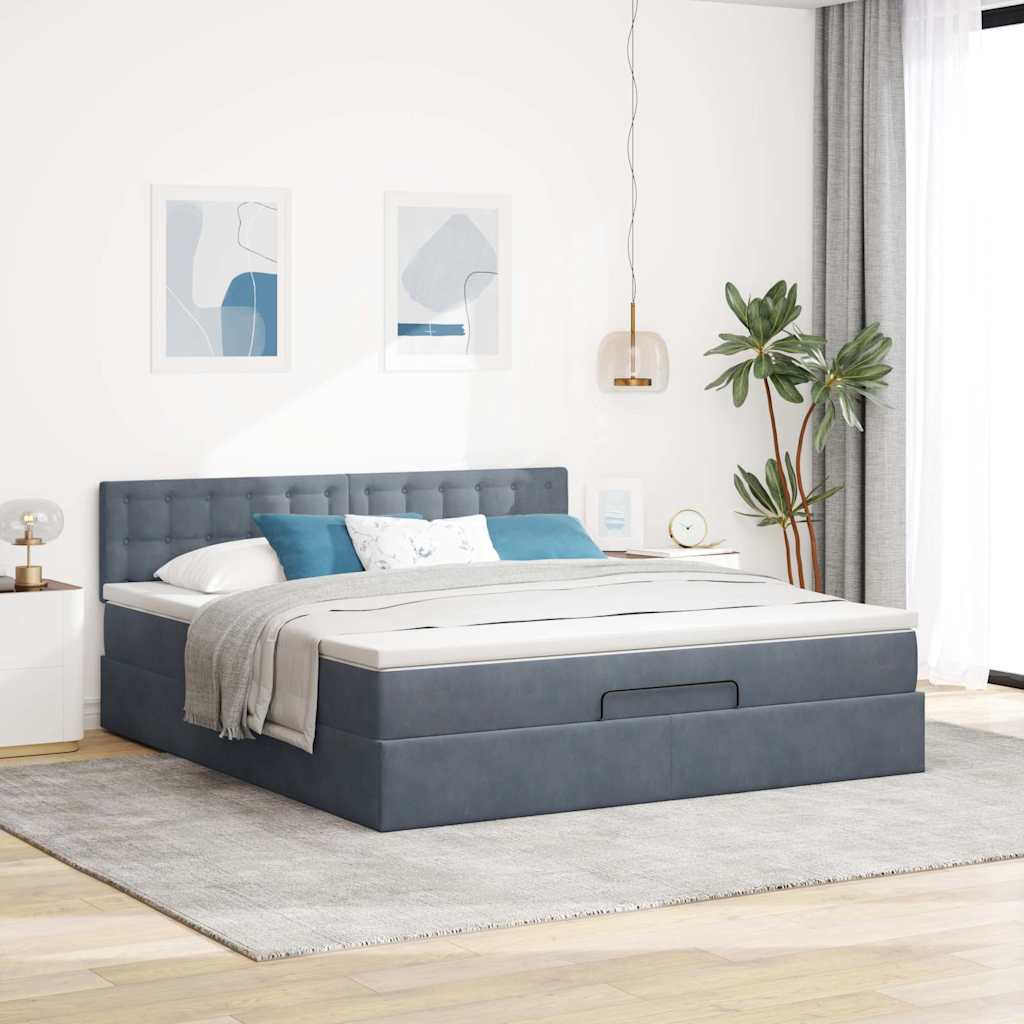 Osmanský Rám Postele S Matrací Tmavě Šedá 160X200Cm Samet