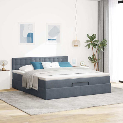 Osmanský Rám Postele S Matrací Tmavě Šedá 160X200Cm Samet