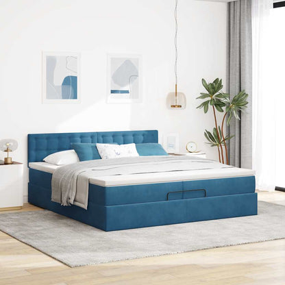 Osmanský Rám Postele S Matrací Tmavě Modrá 200X200 Cm Samet