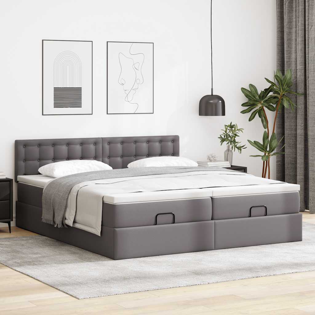 Osmanský Rám Postele S Matrací Šedá 160X200Cm Umělá Kůže
