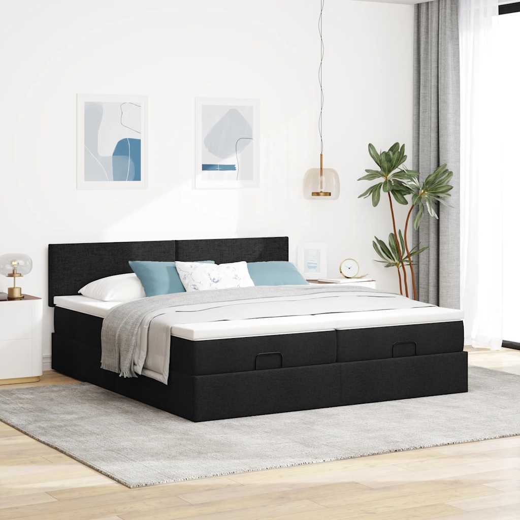 Osmanský Rám Postele S Matrací Černá 160X200Cm Textil