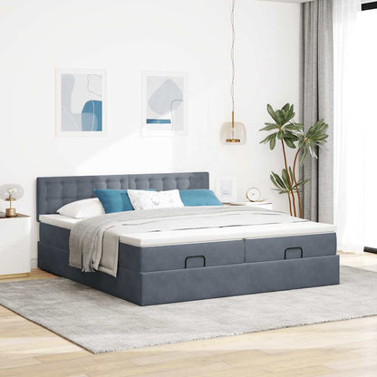 Osmanský Rám Postele S Matrací Tmavě Šedý 200X200Cm Samet