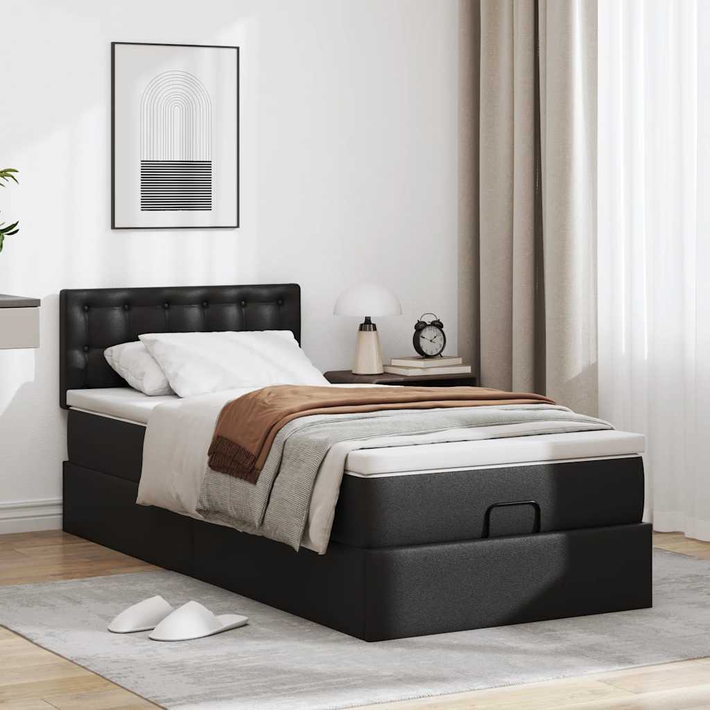 Osmanský Rám Postele S Matrací Černá 90X190Cm Cm Umělá Kůže