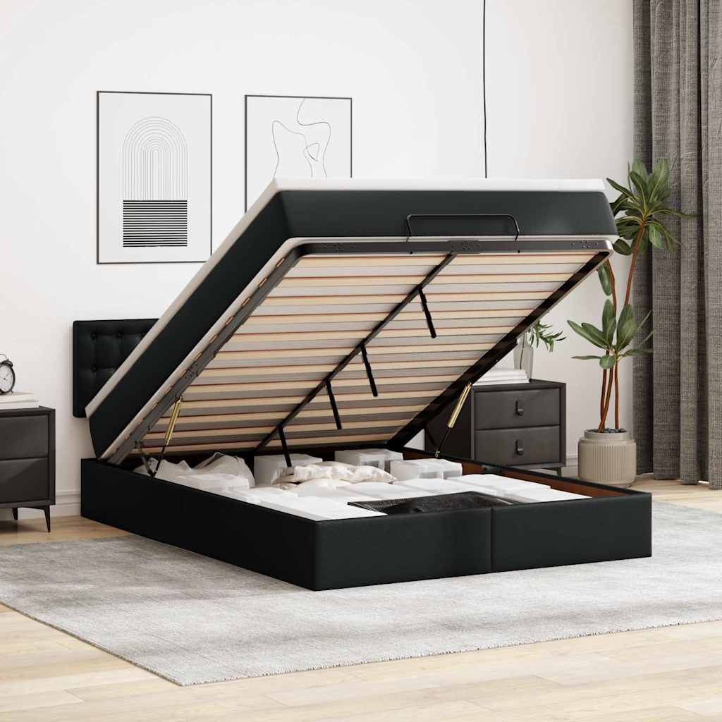 Osmanský Rám Postele S Matrací Černá 90X190Cm Cm Umělá Kůže