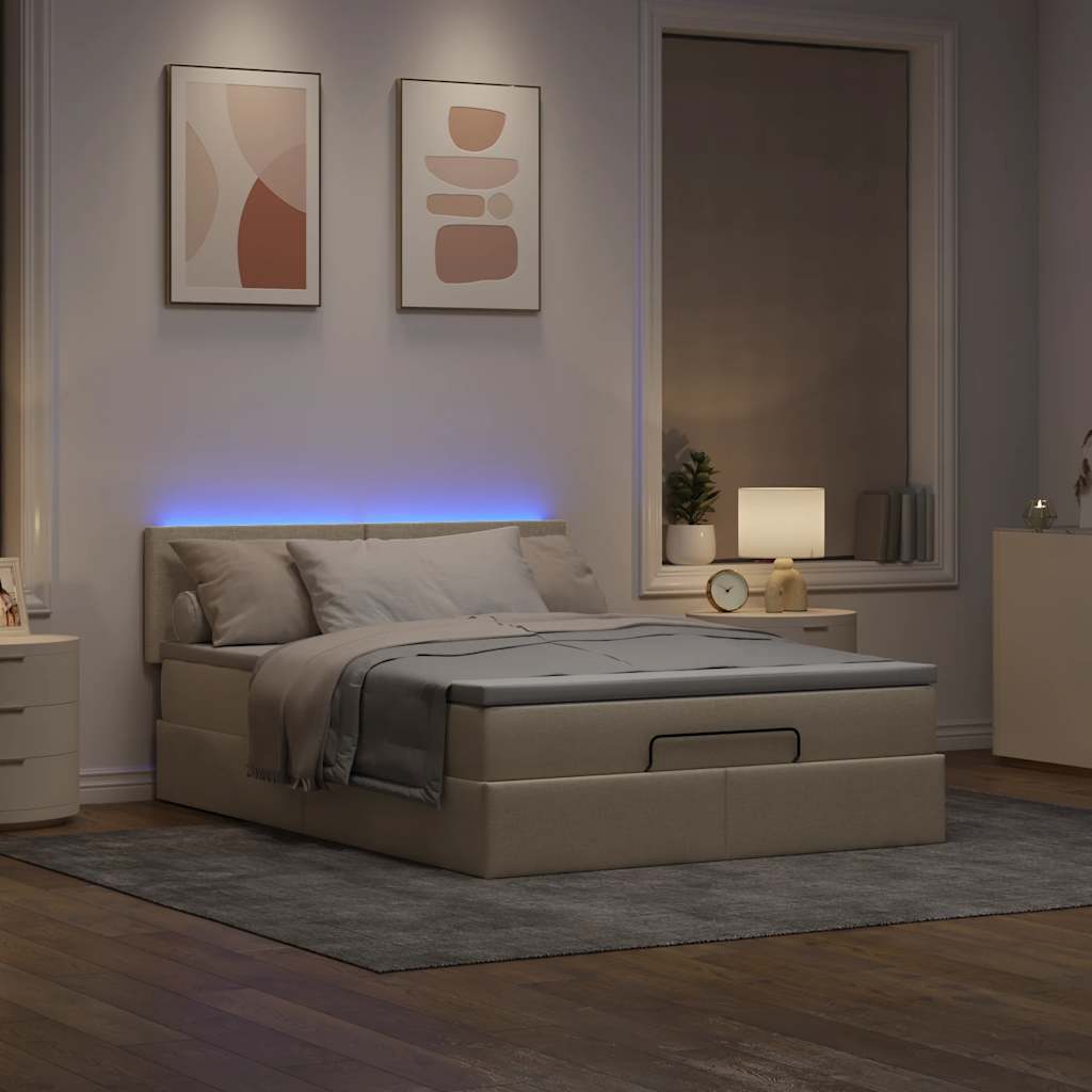Osmanská Postel S Matrací & Leds Cream Látka Krémová