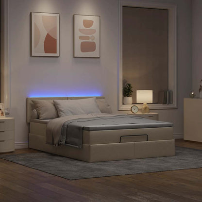 Osmanská Postel S Matrací & Leds Cream Látka Krémová