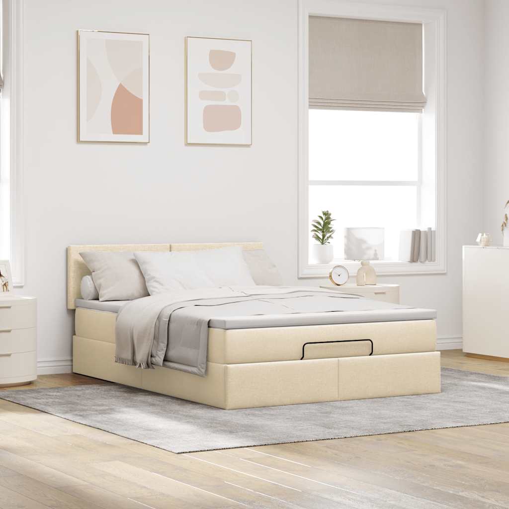 Osmanská Postel S Matrací & Leds Cream Látka Krémová