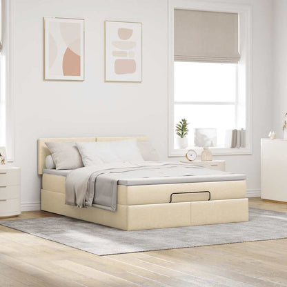 Osmanská Postel S Matrací & Leds Cream Látka Krémová