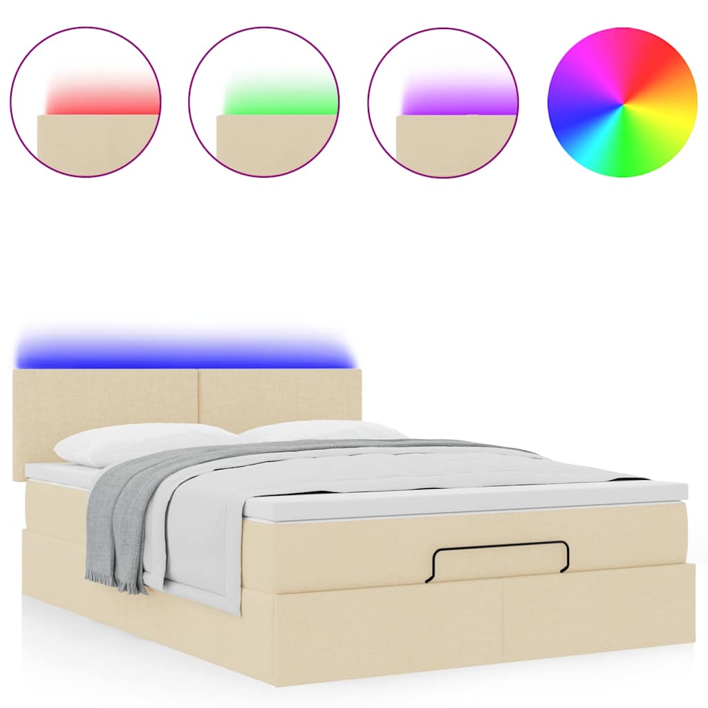 Osmanská Postel S Matrací & Leds Cream Látka Krémová