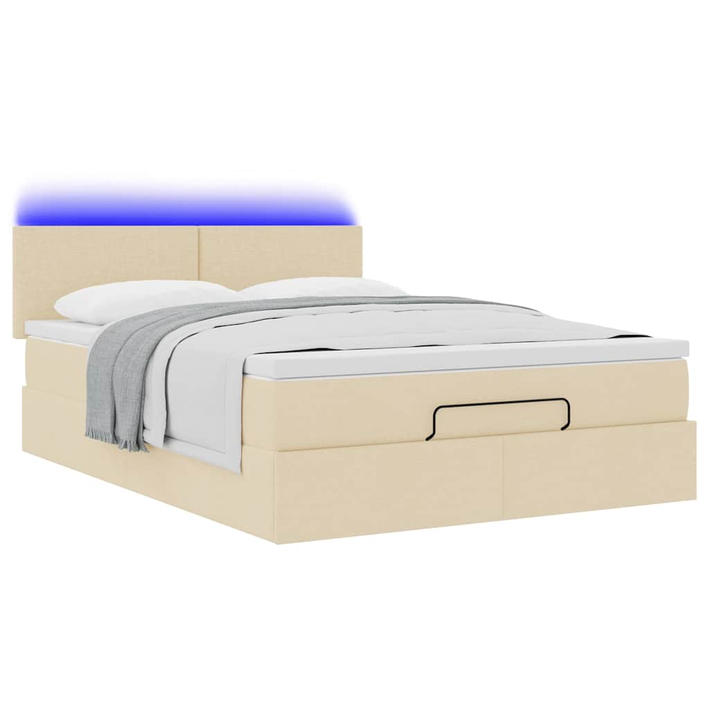Osmanská Postel S Matrací & Leds Cream Látka Krémová