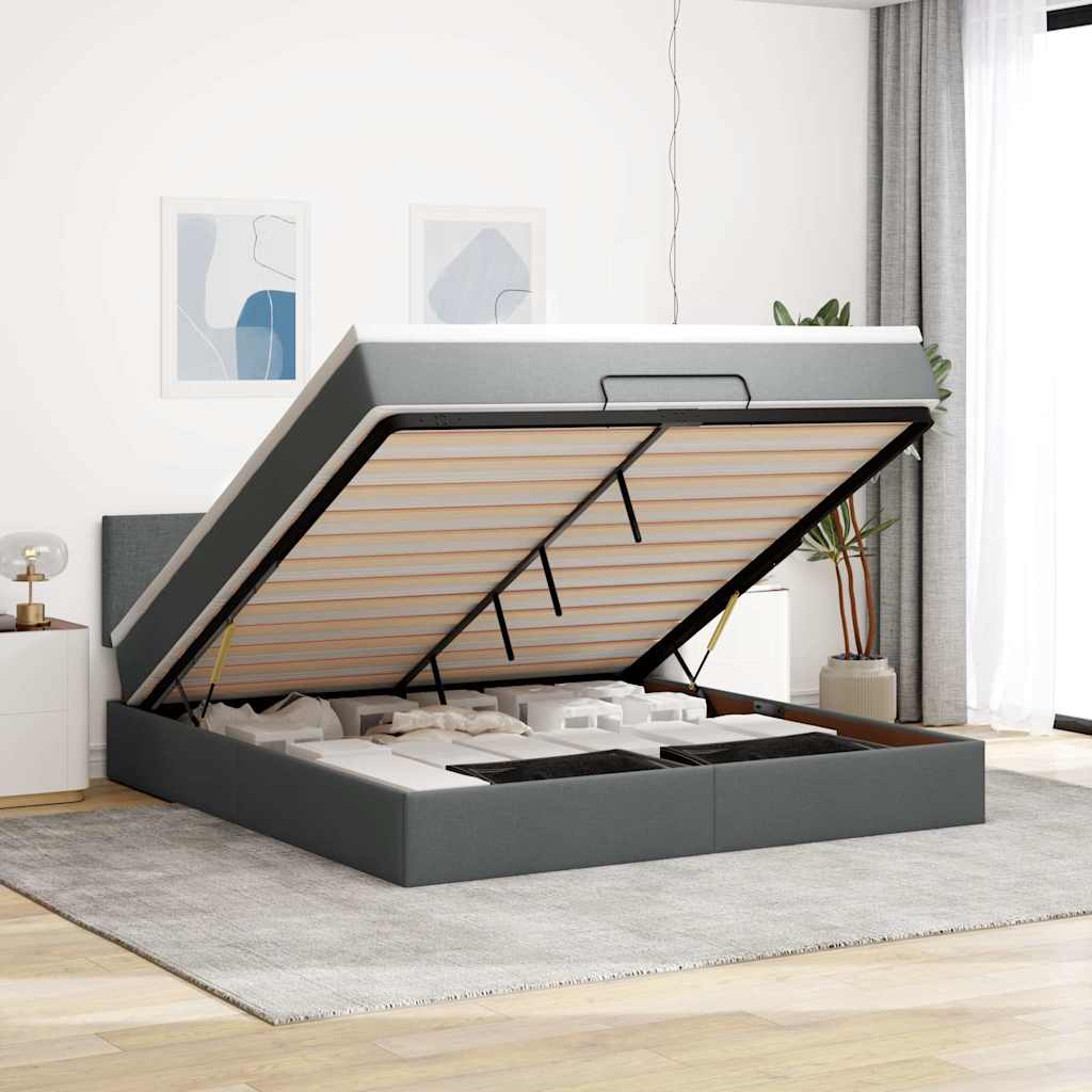 Osmanský Rám Postele S Matrací 90X190Cm Textil Tmavě Šedá