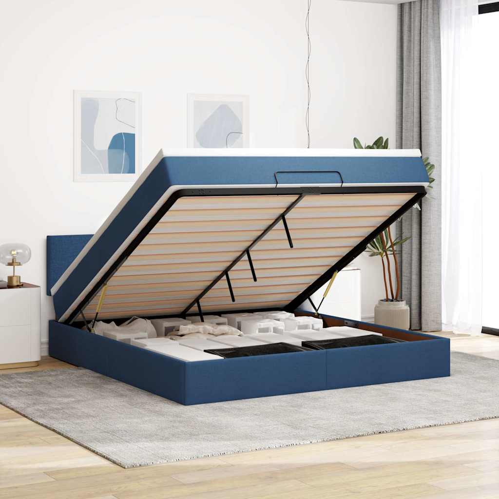 Osmanský Rám Postele S Matrací 90X190Cm Textil Modrá