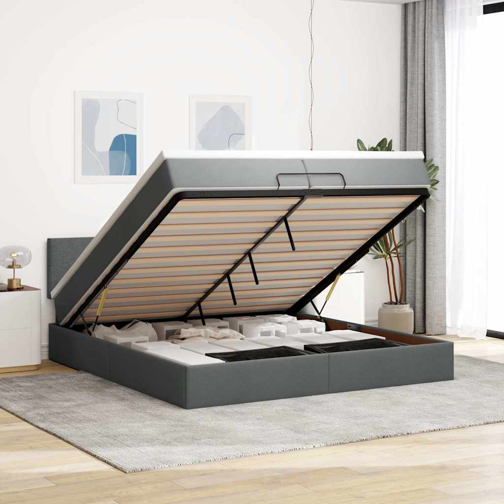 Osmanský Rám Postele S Matrací 90X190Cm Textil Tmavě Šedá
