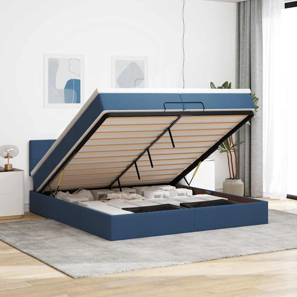 Osmanský Rám Postele S Matrací 90X190Cm Textil Modrá