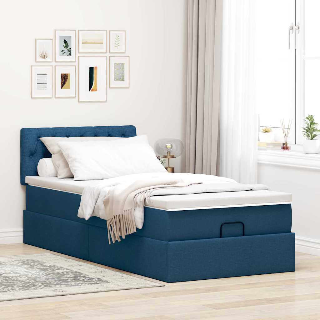 Osmanský Rám Postele S Matrací 90X190Cm Textil Modrá