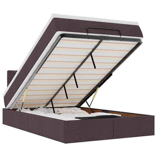 Osmanský Postel S Matrací Tmavě Šedá Textil Tmavě Hnědá