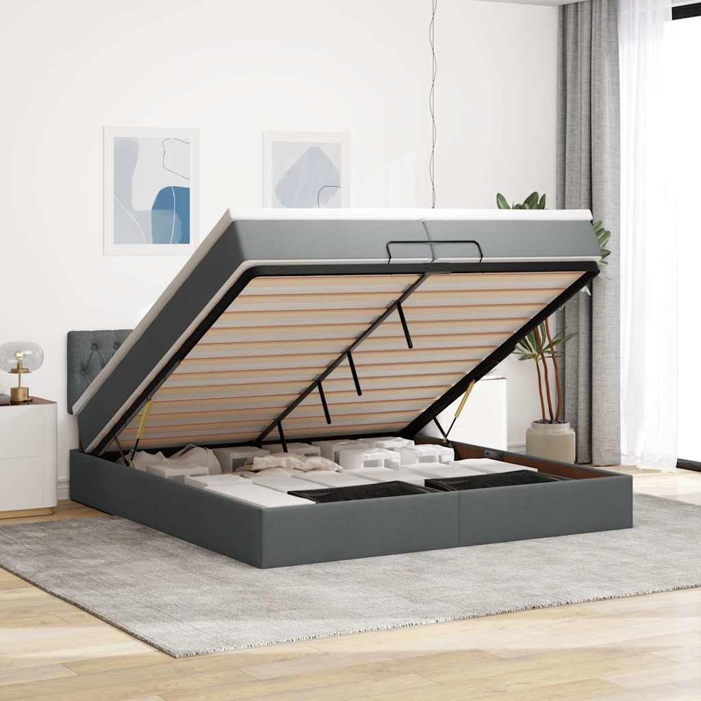 Osmanský Rám Postele S Matrací 90X190Cm Textil Tmavě Šedá