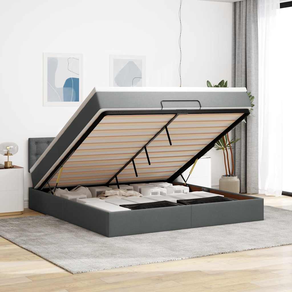 Osmanský Rám Postele S Matrací 90X190Cm Textil Tmavě Šedá
