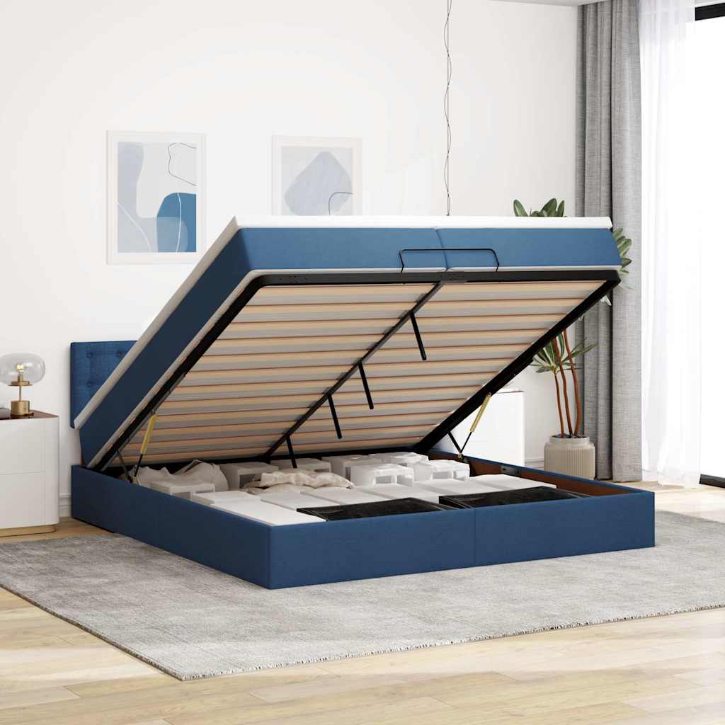 Osmanský Rám Postele S Matrací 90X190Cm Textil Modrá