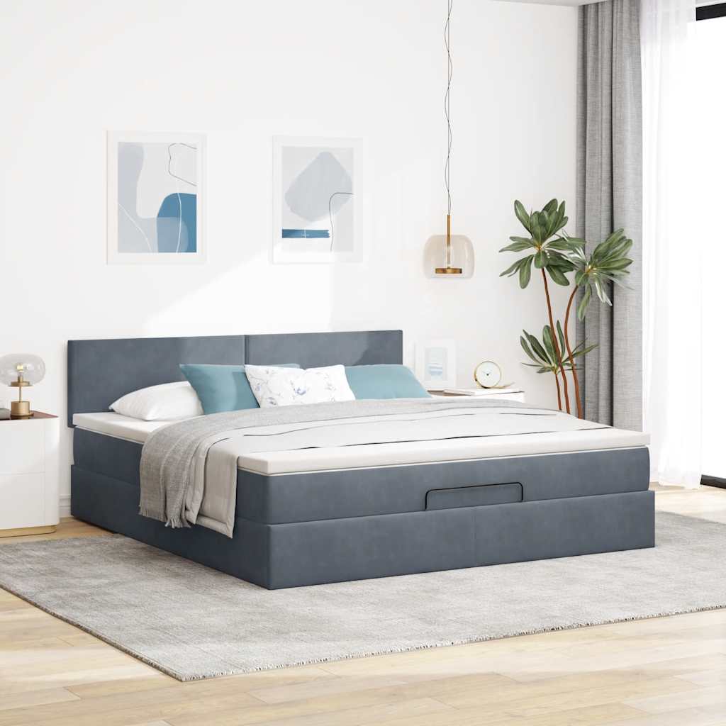 Osmanský Rám Postele S Matrací Tmavě Šedá 160X200Cm Samet