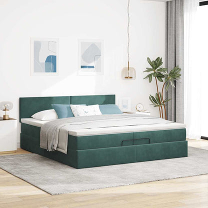 Osmanský Rám Postele S Matrací Tmavě Zelená 200X200Cm Samet