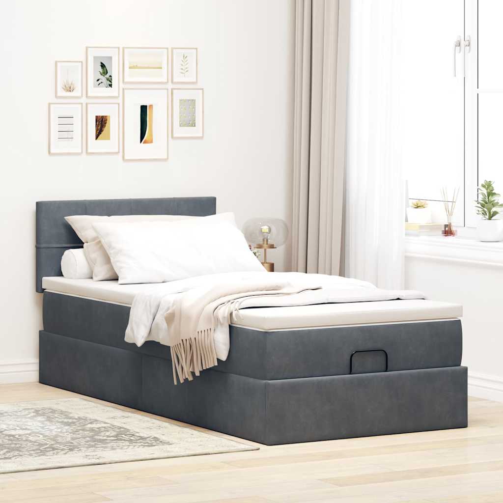 Osmanský Rám Postele S Matrací 80X200Cm Samet Tmavě Šedá