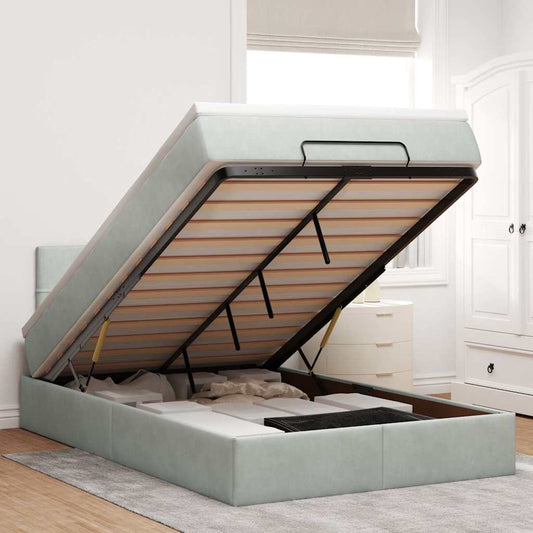 Osmanská Postel S Matrací & Led 120X190Cm Samet Světle Šedá