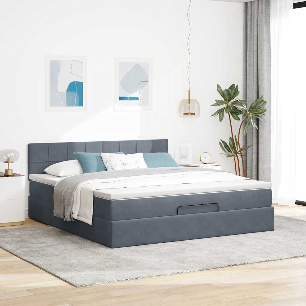 Osmanský Rám Postele S Matrací Tmavě Šedá 160X200Cm Samet