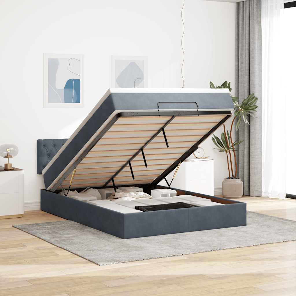 Osmanský Rám Postele S Matrací 80X200Cm Samet Tmavě Šedá