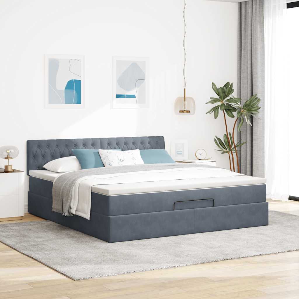 Osmanský Rám Postele S Matrací Tmavě Šedá 160X200Cm Samet