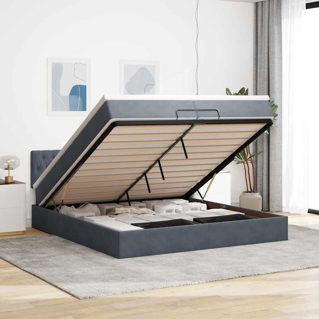 Osmanský Rám Postele S Matrací Tmavě Šedý 200X200Cm Samet
