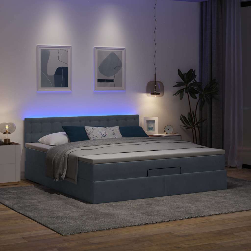 Osmanský Rám Postele S Matrací Tmavě Šedá 160X200Cm Samet