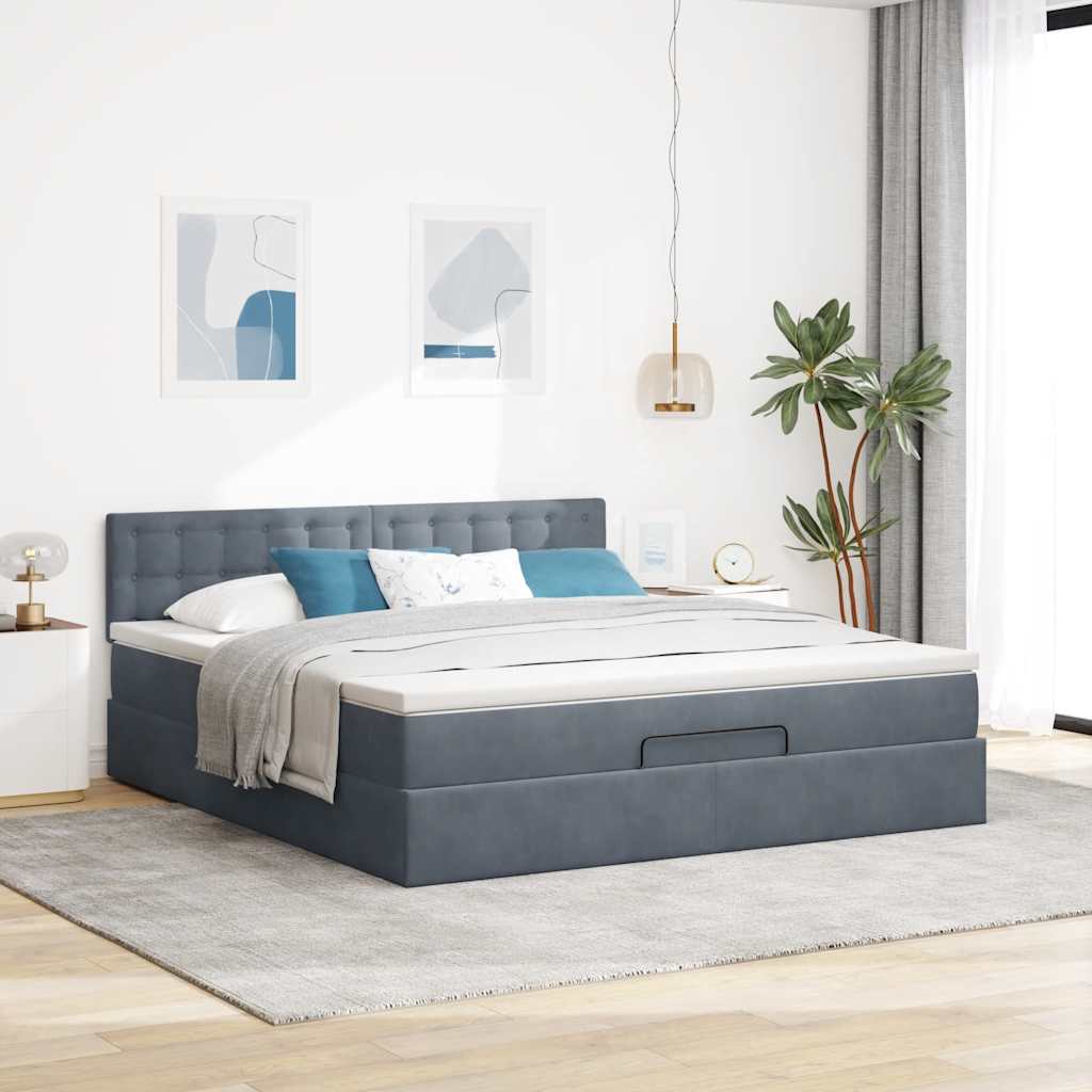 Osmanský Rám Postele S Matrací Tmavě Šedá 160X200Cm Samet